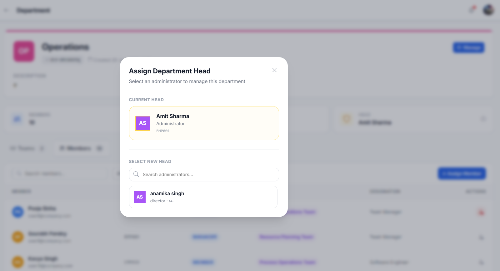 Change department head